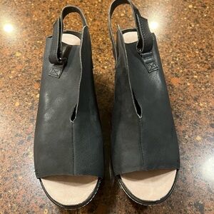 Black Leather Slingback wedge Sandals